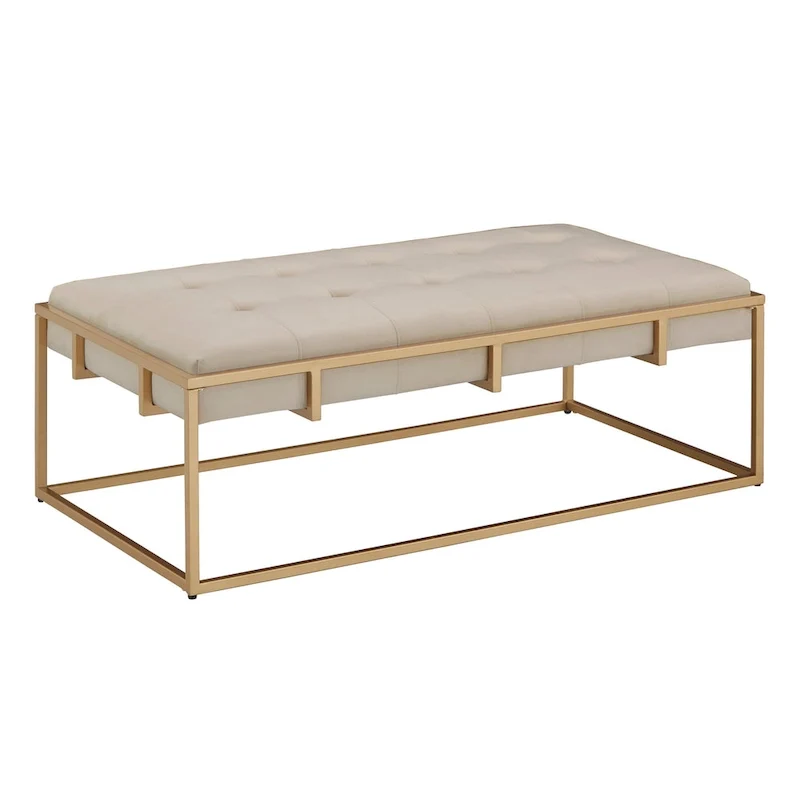 Perdita Gold Finish Velvet Rectangular Tufted Ottoman by iNSPIRE Q Bold