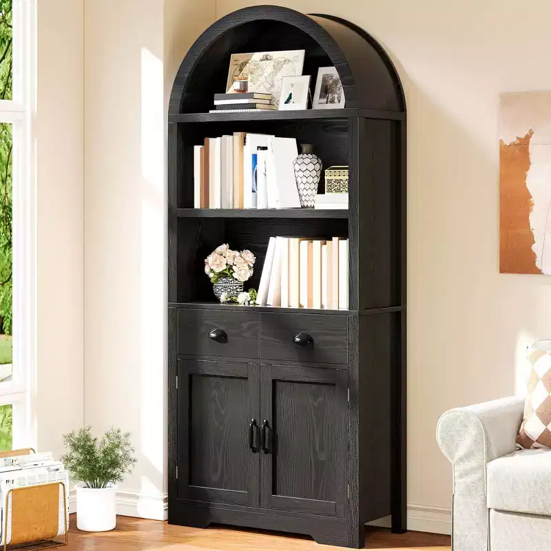 Balconera 71inch Tall Arched Bookshelf with Storage Bookcase Cabinet for Living Room