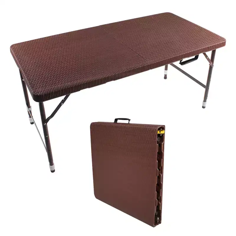 Rattan Folding Table 4ft Heavy-Duty Portable Outdoor Picnic Table for Party Dining Camping Tables with Handle