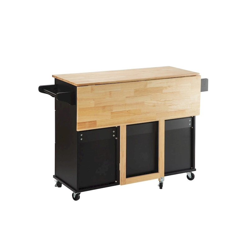 Mobile Kitchen Island & Kitchen Cart,With Extendable Rubber Wood Top and 3 Drawers - 53.93(L) x 17(W) x 36.22(H