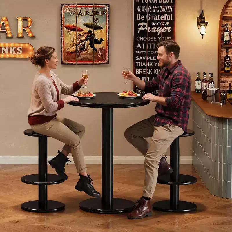 Black Round Bar Table Set, 3-Piece, Seats 4