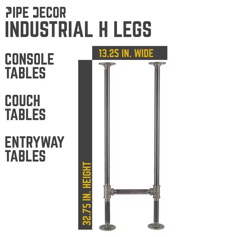 Industrial Pipe Round Flange Console Table Legs 13.25 in. Wide