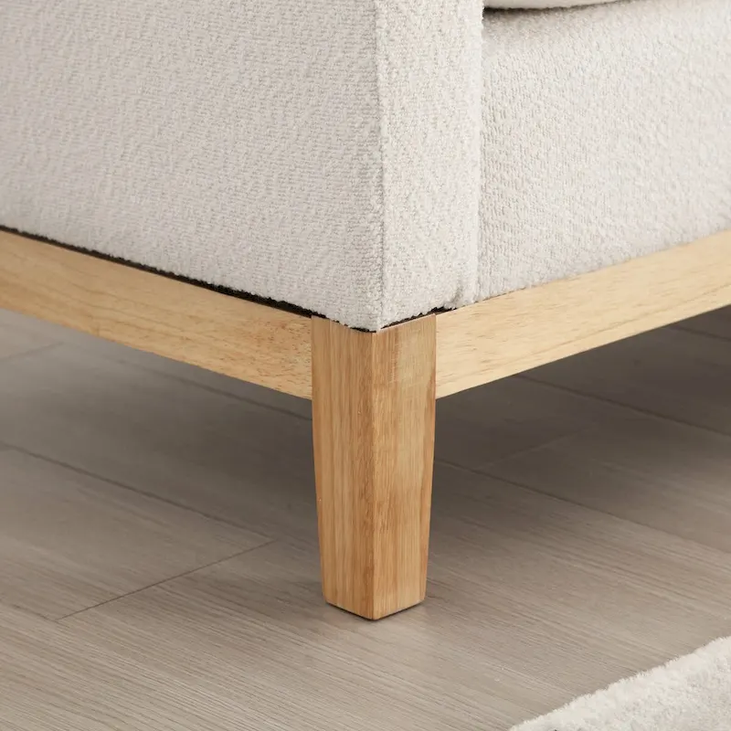 53.5W Elegant Boucle Upholstered Bench, Ottoman with Wood Legs & Bolster Pillows