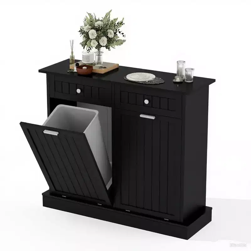 Tilt-Out Trash Cabinet with Hideaway Drawer, 20 Gallon Kitchen Waste Bin Storage for Living Room