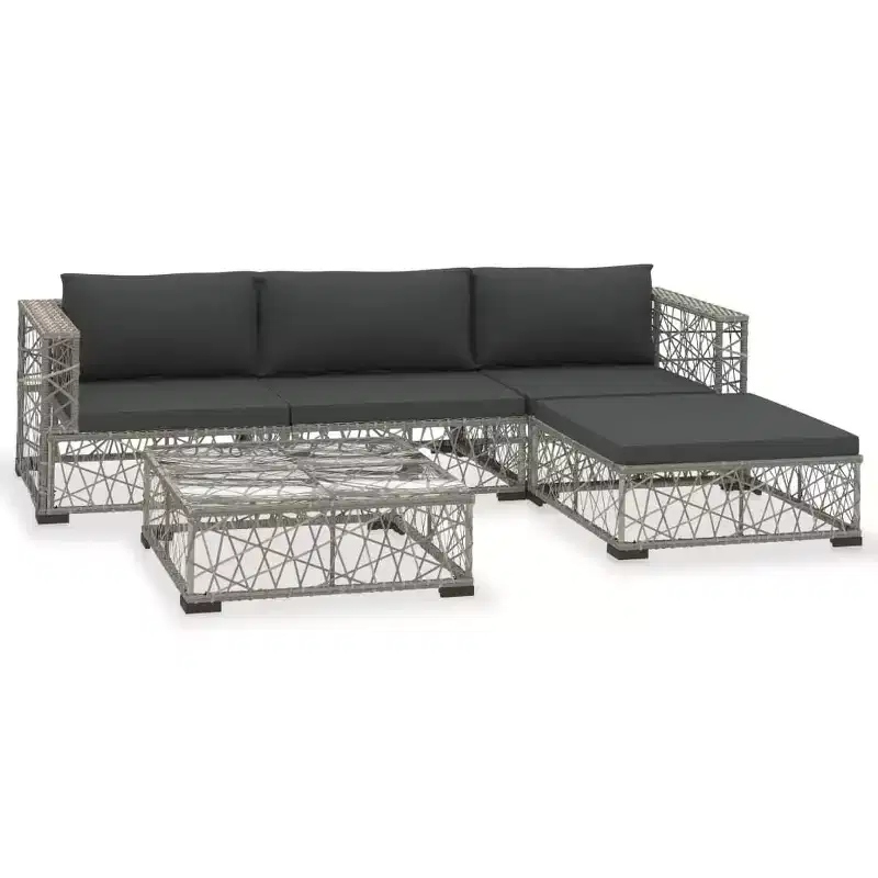 vidaXL 5 Piece Patio Lounge Set with Cushions Poly Rattan Gray