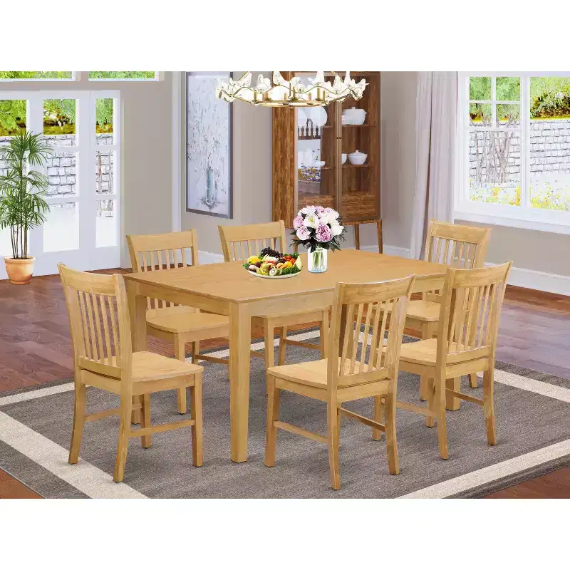 Oak Rectangular Dining Set, Seats 6, 7-Piece