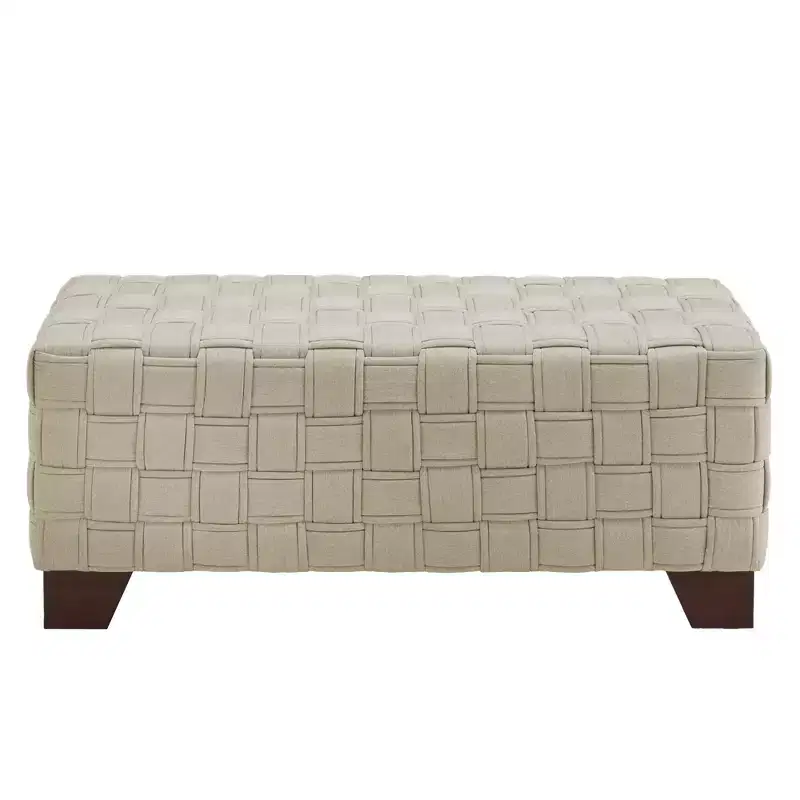 Walnut Finish Woven Upholstered Bench for Bedroom or Entryway