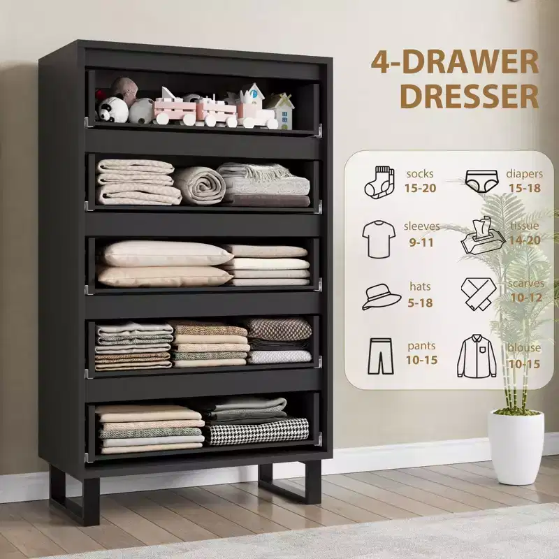 Wood Freestanding Vertical Dresser with 5 Doors