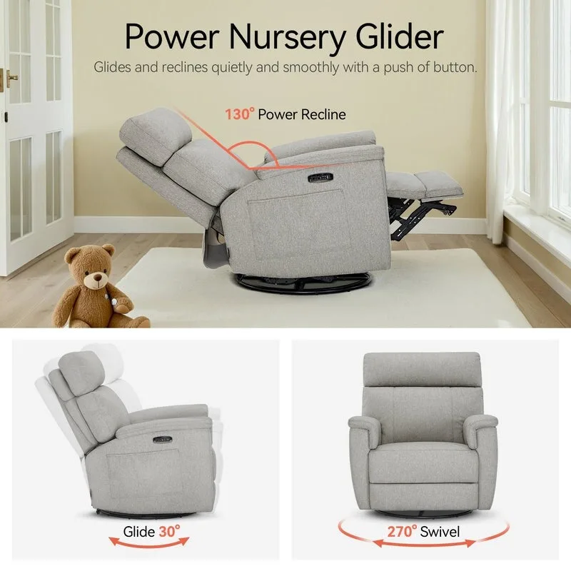 MCombo Power Swivel Glider Recliner Nursery Chair, Fabric PR601