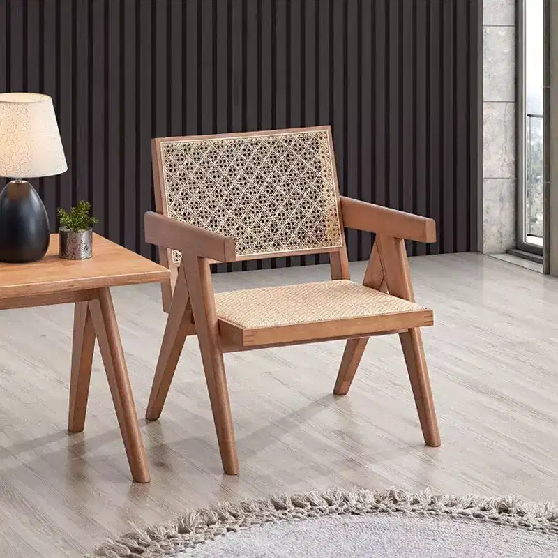 Rattan and Wood Accent Chair in Natural
