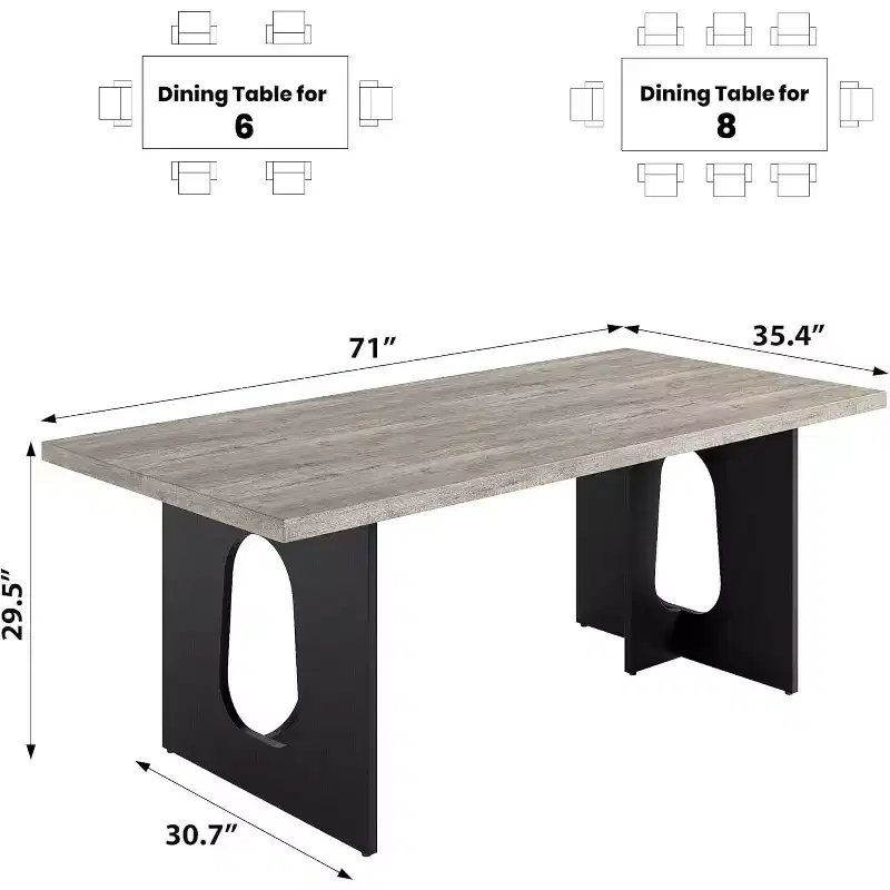 71 Modern Dining Table for 6-10, Rectangular Kitchen Table for Family Gatherings with a Sturdy Pedestal Base