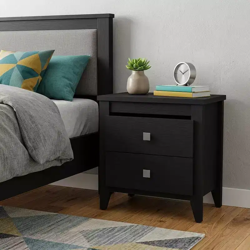HomeRoots 24 Black Wood Two Drawer Nightstand