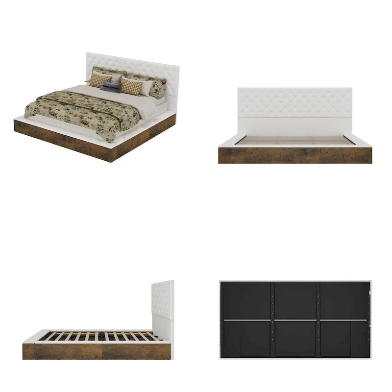 LED Queen/King Bed Frame with Tufted Headboard Bedroom Furniture