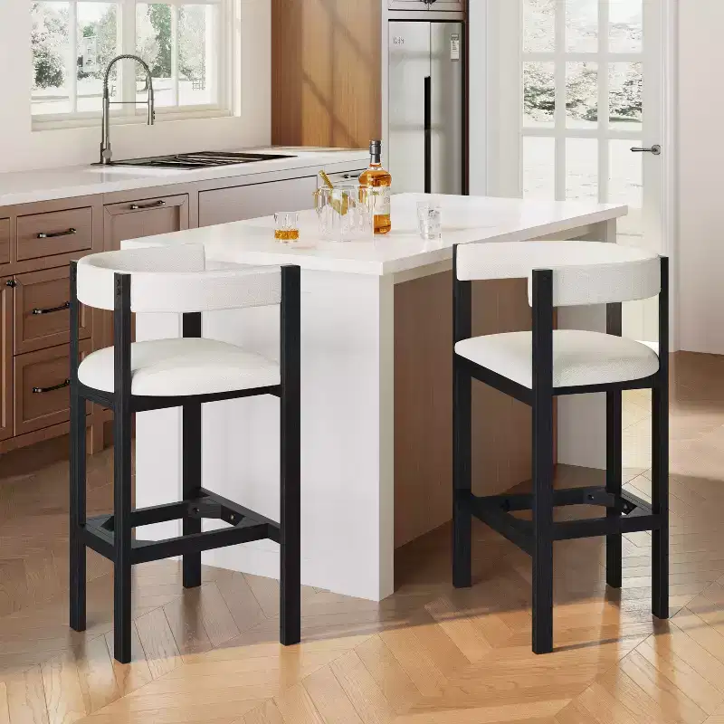 Karolina Modern Rubberwood Upholstered Bar Stools with Curved Backrest
