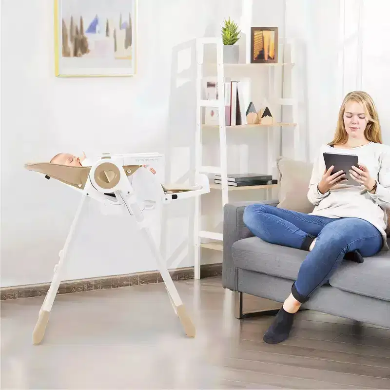 Foldable High Chair for Babies, Adjustable Baby Highchair with 5 Recline Positions, Removable Double Tray,Portable Feeding Chair with 5-Point Harness