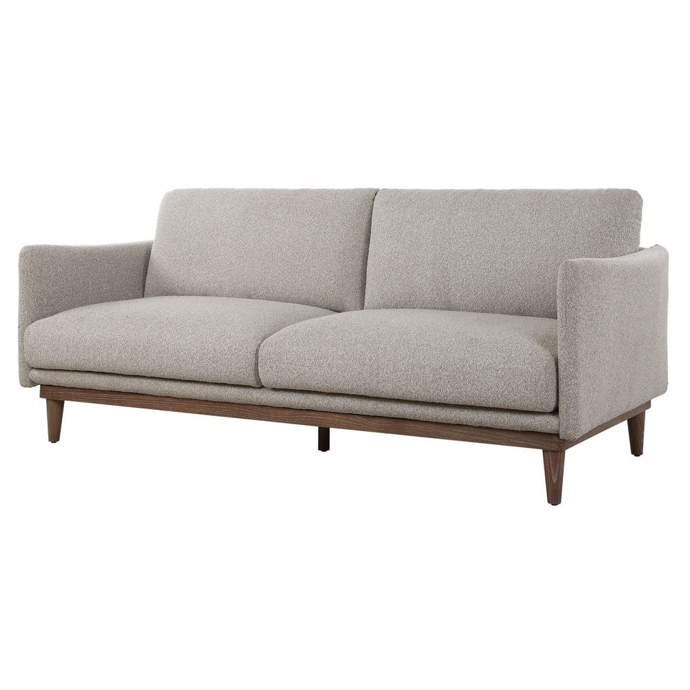 Solid Oak Walnut Gray Ceruse Beige Boucle Sink-In Sofa