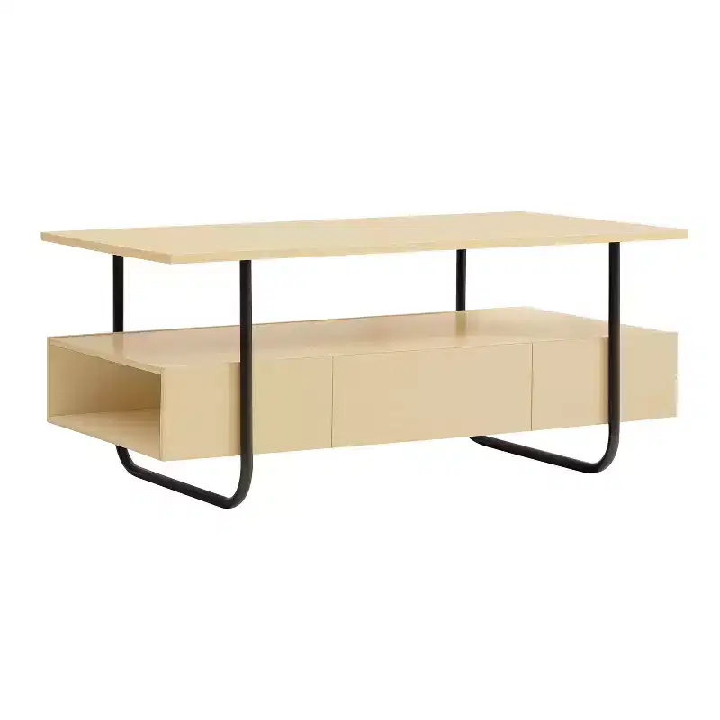 24/7 Shop At Home 36" Songcraft Contemporary 1 Drawer Coffee Table with Shelves Light Maple: Living Room, Rectangle, MDF