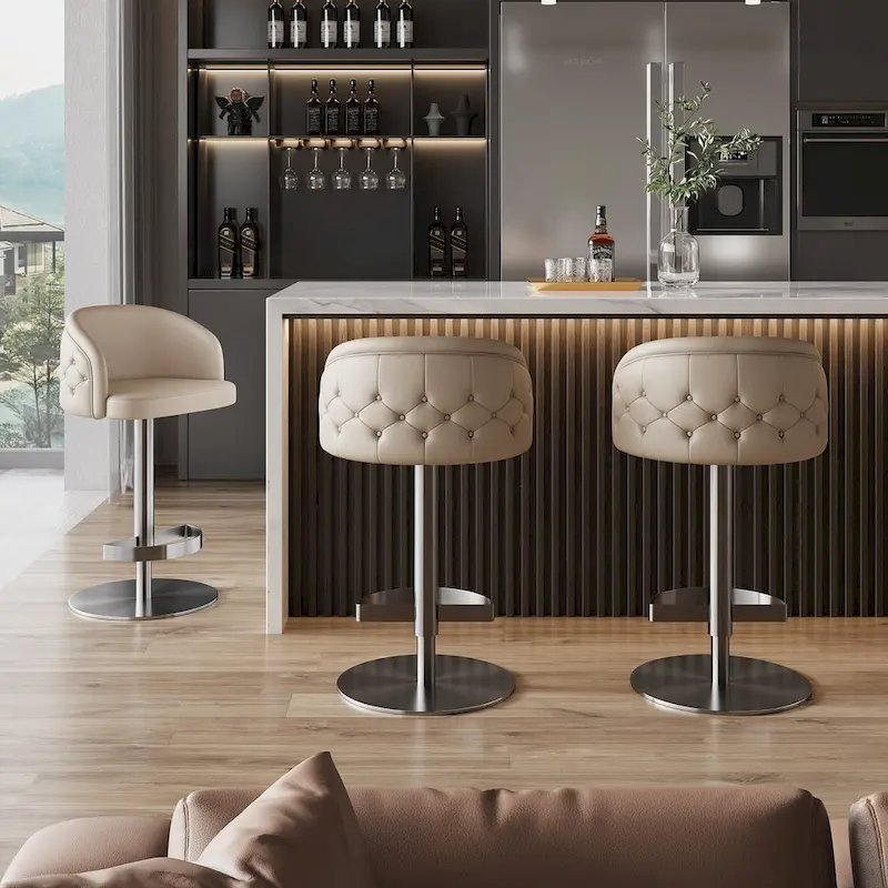 Gold/Black & Khaki PU Bar Stool, Adjustable Height, Swivel, 1-Person
