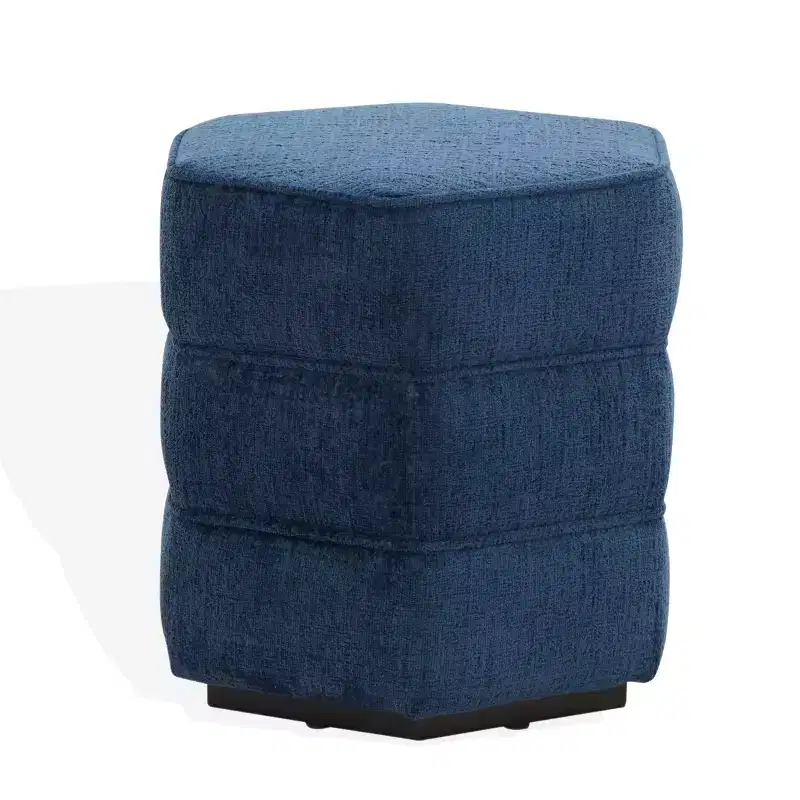 Rosaria Chenille Hexagon Ottoman — Wood Frame, Polyester, Polyurethane Foam