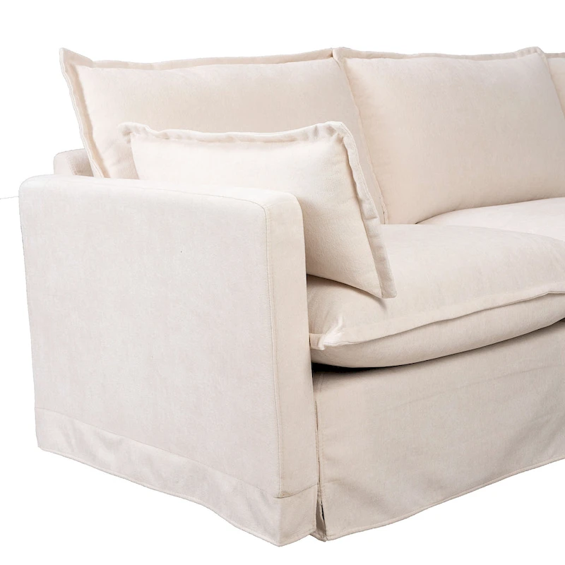 93.31 Faux Linen Modular Sectional Sofa with Ottoman, Wood Frame