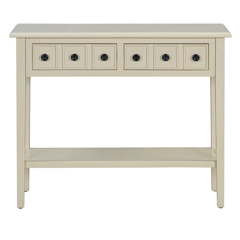 38.2 Rustic Console Table with Open Shelf and Three Drawers, Rubber Wood Legs