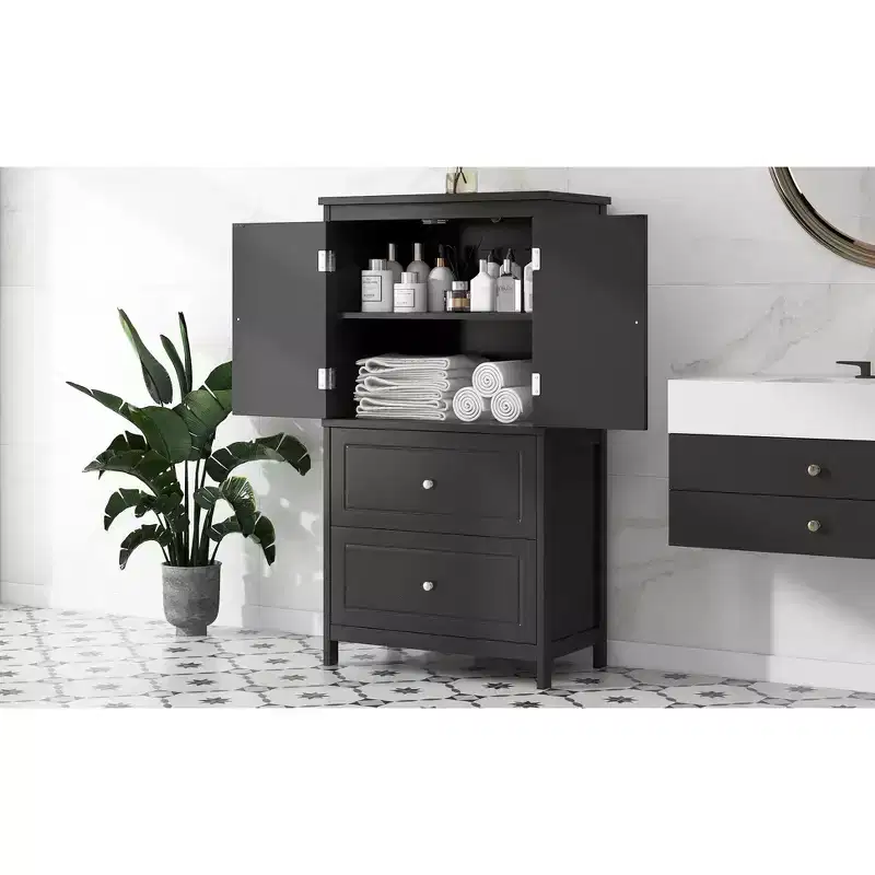 Freestanding Wooden Storage Cabinet with 2 Doors & Adjustable Shelves – Rustic Brown