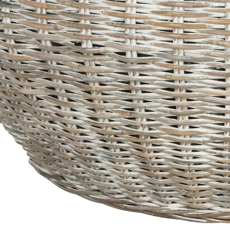SAFAVIEH Alfia Wood Top Wicker Drum Coffee Table - 35.4 x 35.4 x 15.7 - 35Wx35Dx16H