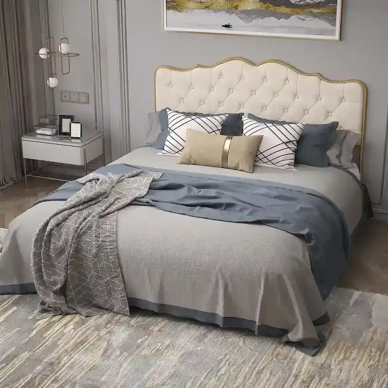 Elegant Platform Bed,Buckle Shaped Backrest,With Four Storage Drawer