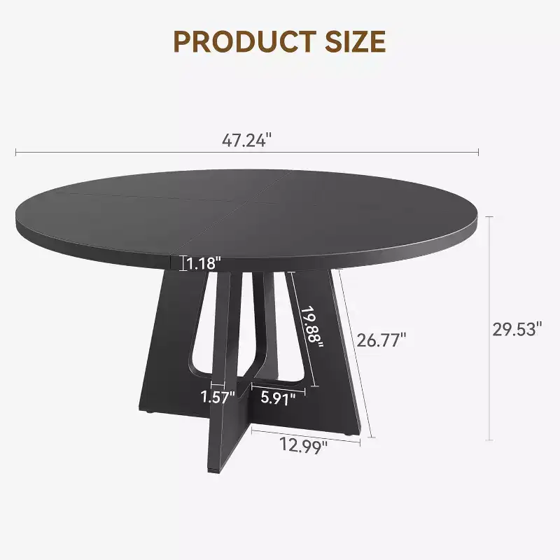 47 Round MDF Dining Table for 4-6, Farmhouse Style Wood Top & Legs, Large Home Table for Kitchen Living Room (No Chairs)