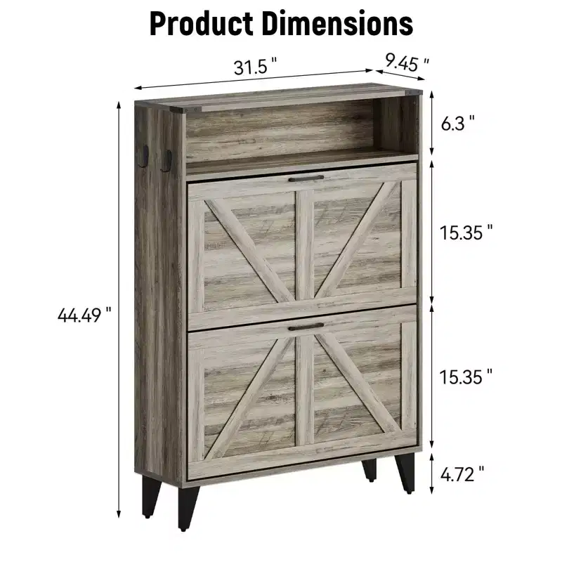 Shoe Cabinet with 2 Flip Drawers, Freestanding Shoe Storage Cabinet with Open Shelves, Hidden Narrow Shoe Rack for Entryway Hallway