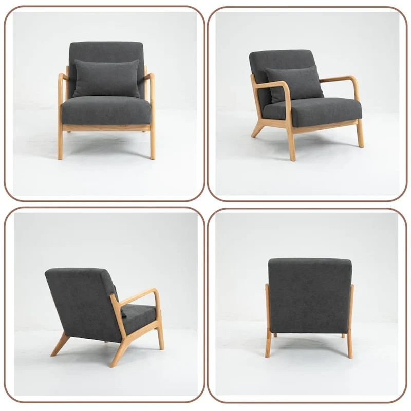 Mid-Century Velvet Upholstered Accent Chair Armchair w/Waist Cushion