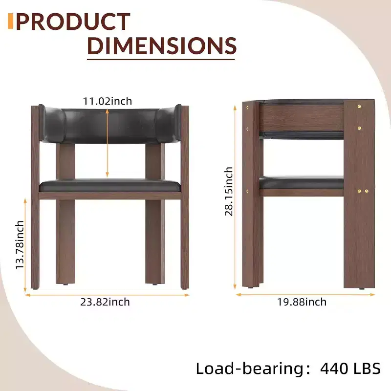 Acekool Dining Chair Set of 2 with Rubberwood Frame, Modern Curved Backrest & PU Leather Upholstery for Kitchen and Living Room