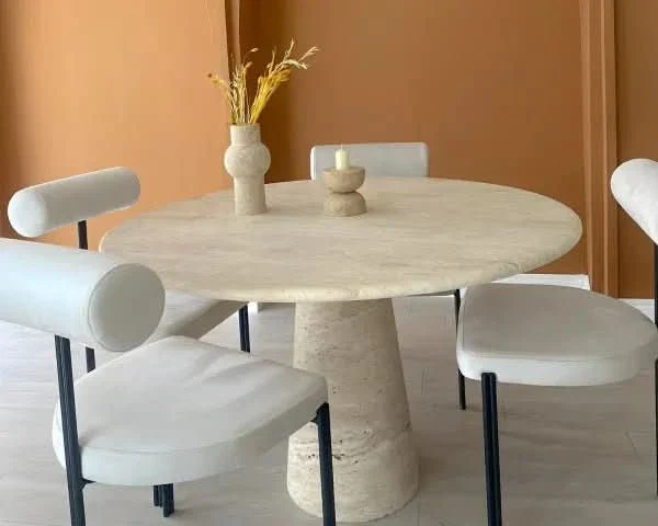 dining table - The round table top, with a diameter of 160 cm, rests effortlessly on this single leg, while the softly rounded edges...
