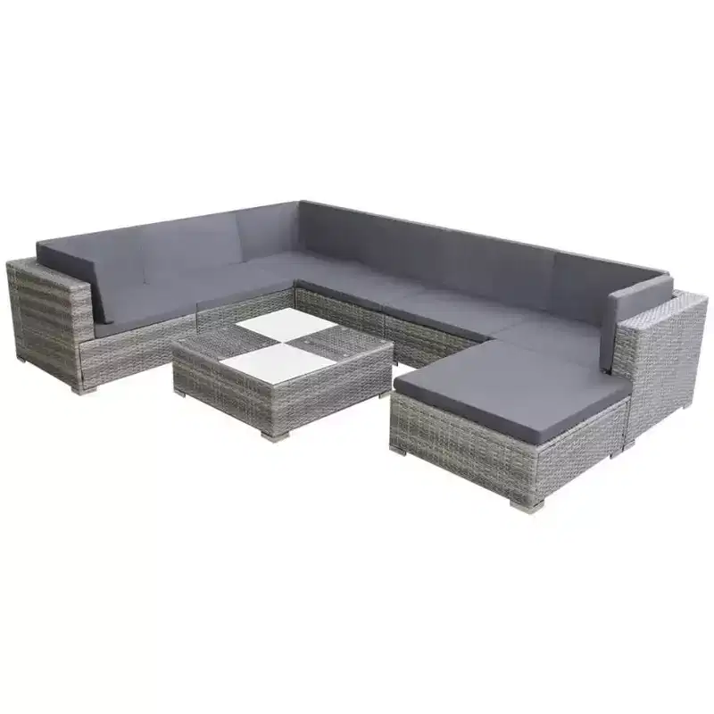 vidaXL 8-Piece Patio Lounge Set - Gray Poly Rattan with Comfortable Cushions, Versatile Configuration - Ideal for Garden and Patio Use