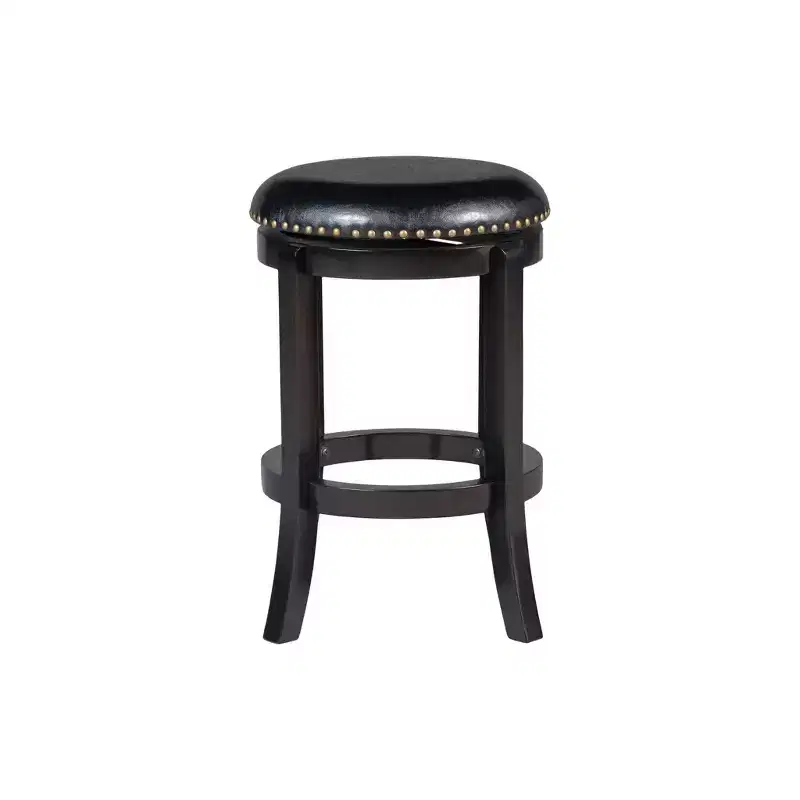 Swivel 24" Counter Height Barstool Hardwood/Black - : Brass Nailhead Trim, Durable Flared Legs
