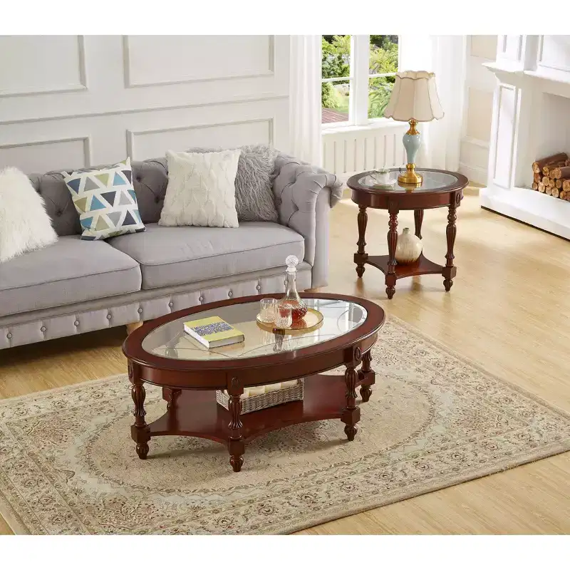 EHMKNP Elegant Solid Wood Coffee Table with Glass Top