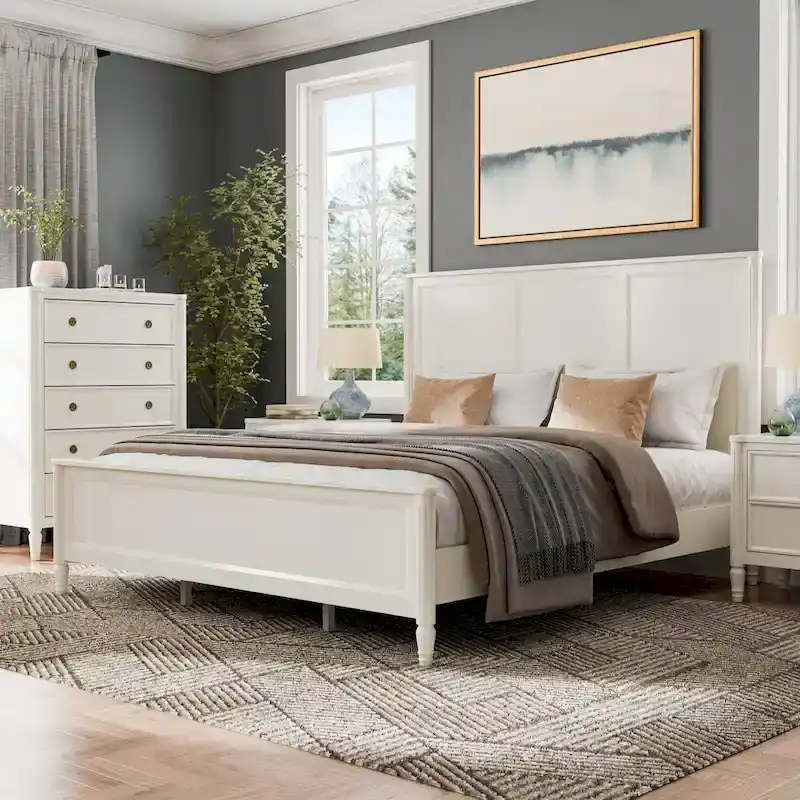 Classic Modern Solid Wood Panel Bed