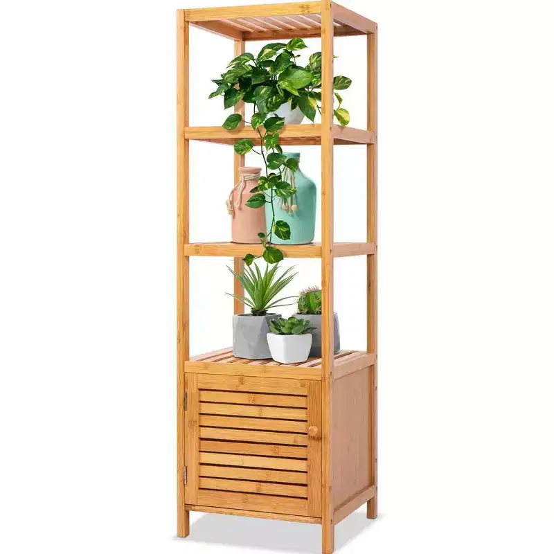 SereneLife 5 Tier Bamboo Storage Cabinet Shelf - SLHFTR40