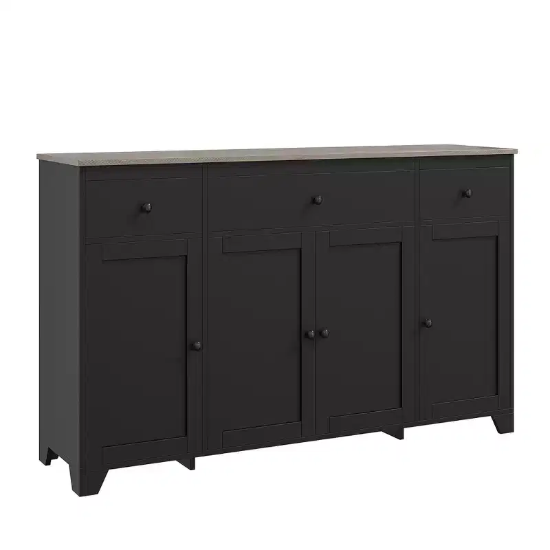 55 Sideboard Buffet Cabinet with 3 Drawers & 4 Doors, Adjustable Shelf Kitchen Storage Console for Dining Room Living Room
