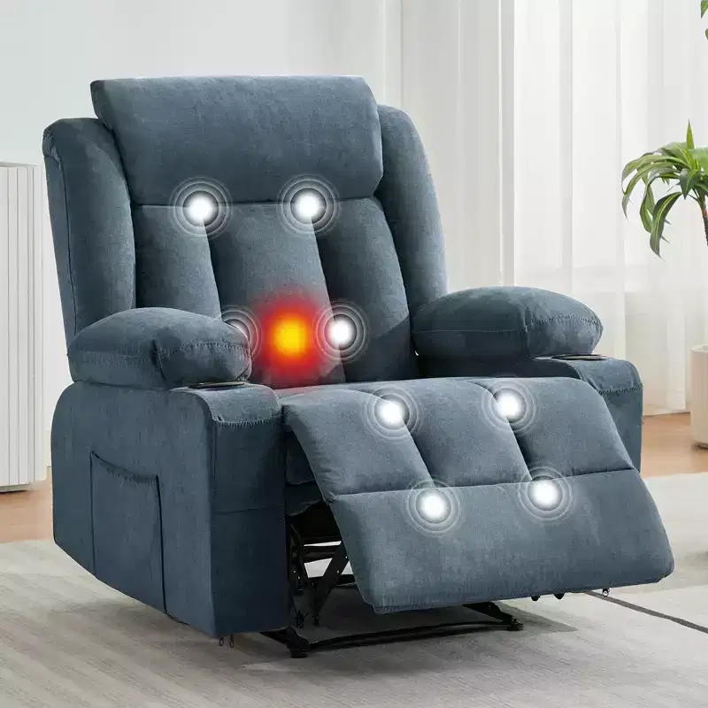 COZONY Oversized Manual Recliner Chair with Vibration Massage, Heat & Side Pockets for Living Room