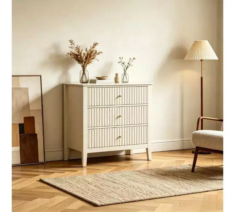 Heynemo 3 Drawer Dresser, Painted 30 Inch Tall Wood Nightstand with Storage, Wide Modern Chest of Drawers with Ball Bearing Slide