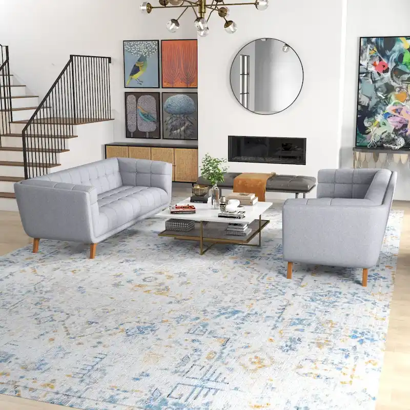 Kartal Mid Century Velvet Sofa Set in