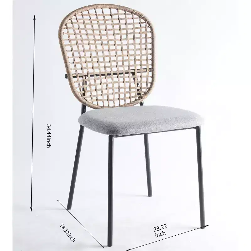Set of 4 Dining Chairs with Black and Gray Sennit Design, Suitable for Dining or Coffee Use