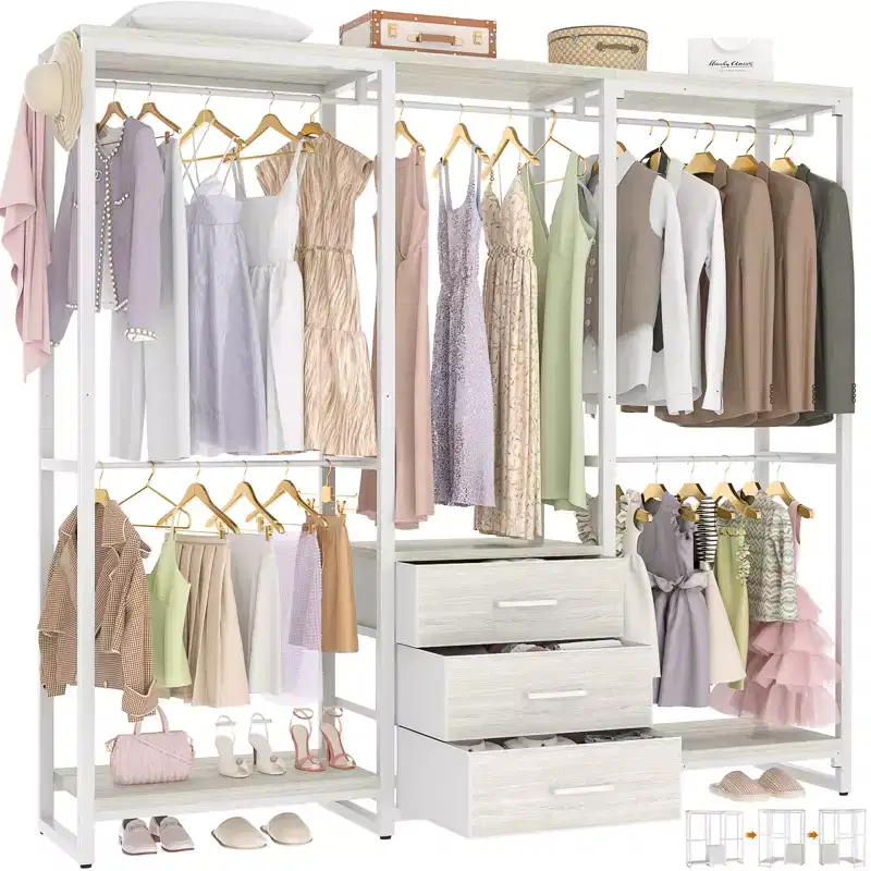 Clothing Rack with Fabric Drawers, Freestanding Closet Organizer System