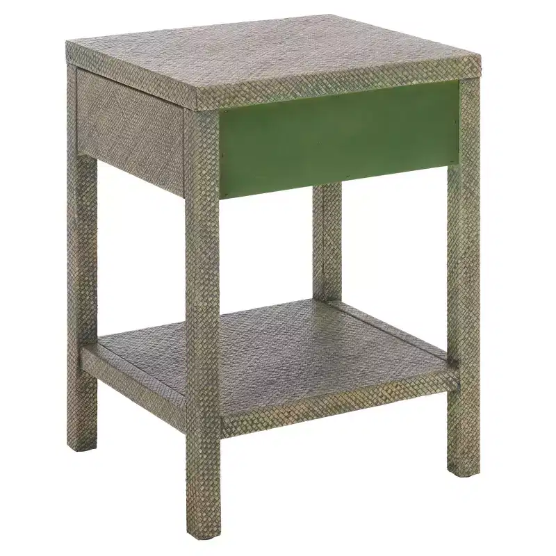 1-Drawer 1-Shelf Water Hyacinth Accent Table, Natural Finish, 16.94 lbs Capacity