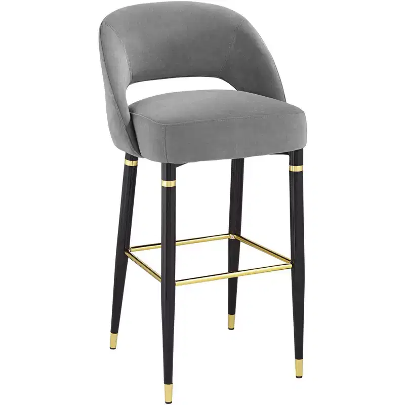 Studio 55D Simone Matte Black Bar Stool 31 1/2 High Modern Dark Gray Velvet Cushion with Backrest Footrest for Kitchen Counter Height Island Shed