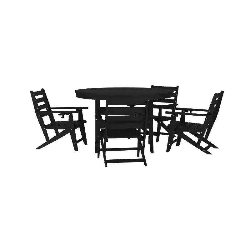 Flash Furniture Tolleson Commercial 5 Piece Adirondack Dining Set with 48 Round Indoor/Outdoor Recycled HDPE Table and 4 Chairs with Cupholders