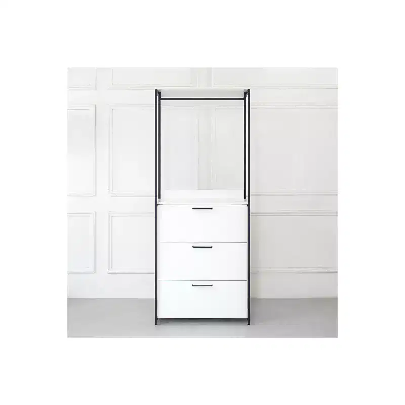 HomeStock 77.7 in.H x 31.5 in.W White Wood Composite Closet System for Universal Storage with Storage Bins