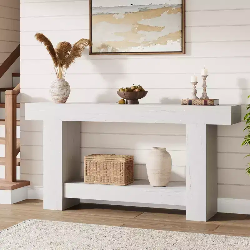 2-Tier Long Console Table Sofa Table, Farmhouse Entryway Accent Table Behind Couch for Entrance, Hallway, Living Room