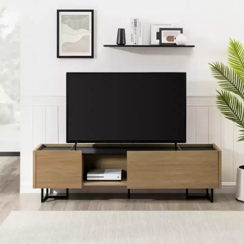 GDFStudio Allen Contemporary 63 Wood TV Stand with Storage Cubbies